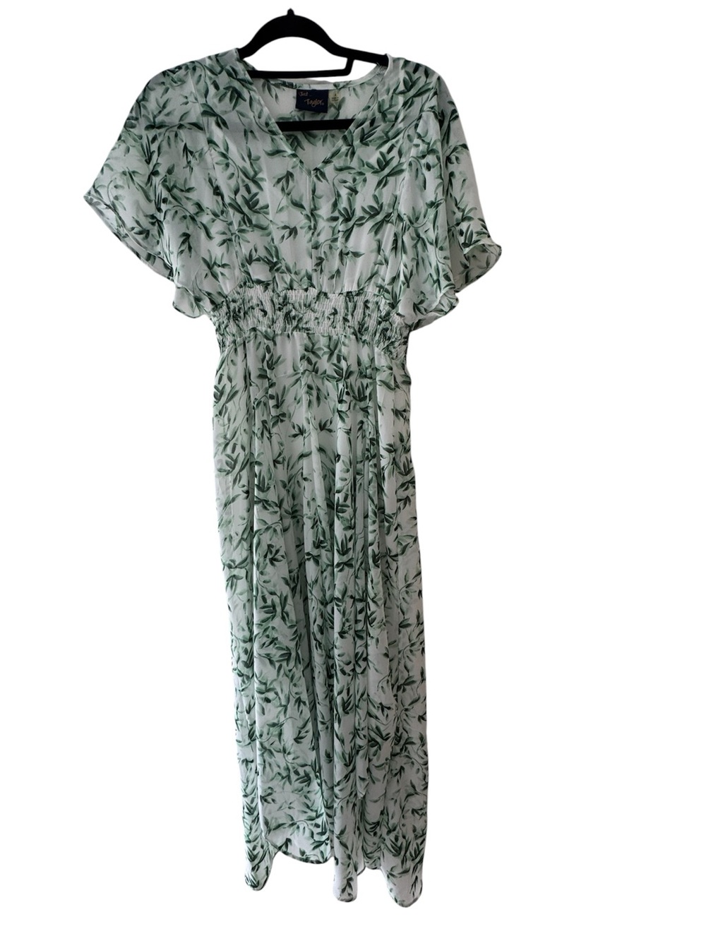 Just...Taylor Green Botanical Maxi Dress with Smocked Waist